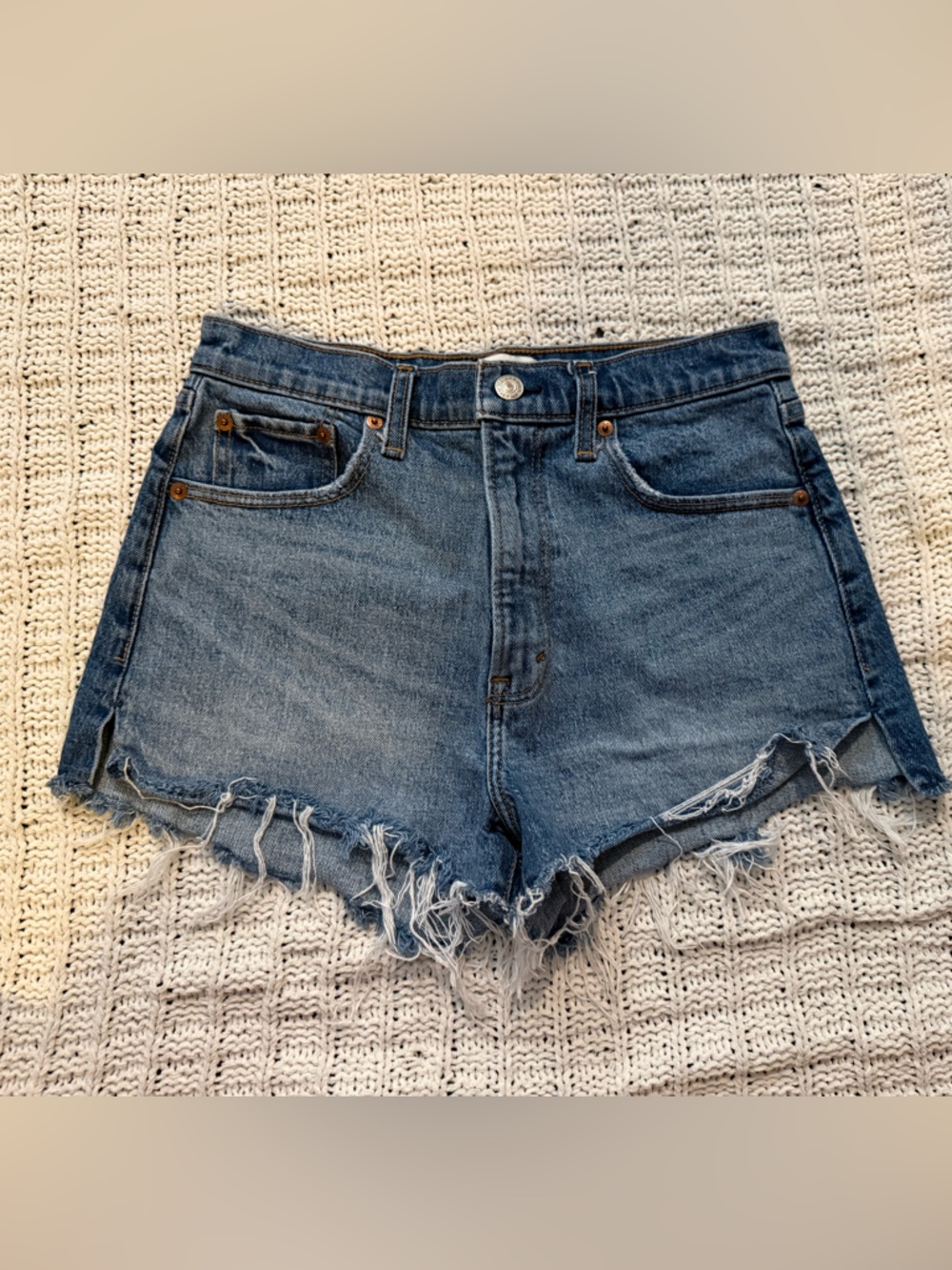Abercrombie & Fitch Distressed Blue Denim High-Rise Shorts
